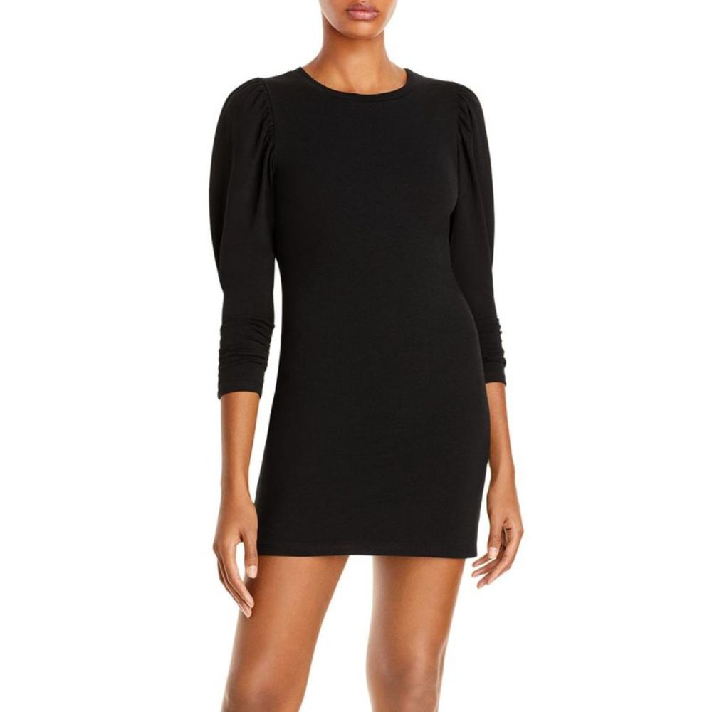 NWOT Aqua Women's Black Fitted Mini Bodycon Dress with Puff Sleeves - Size XS